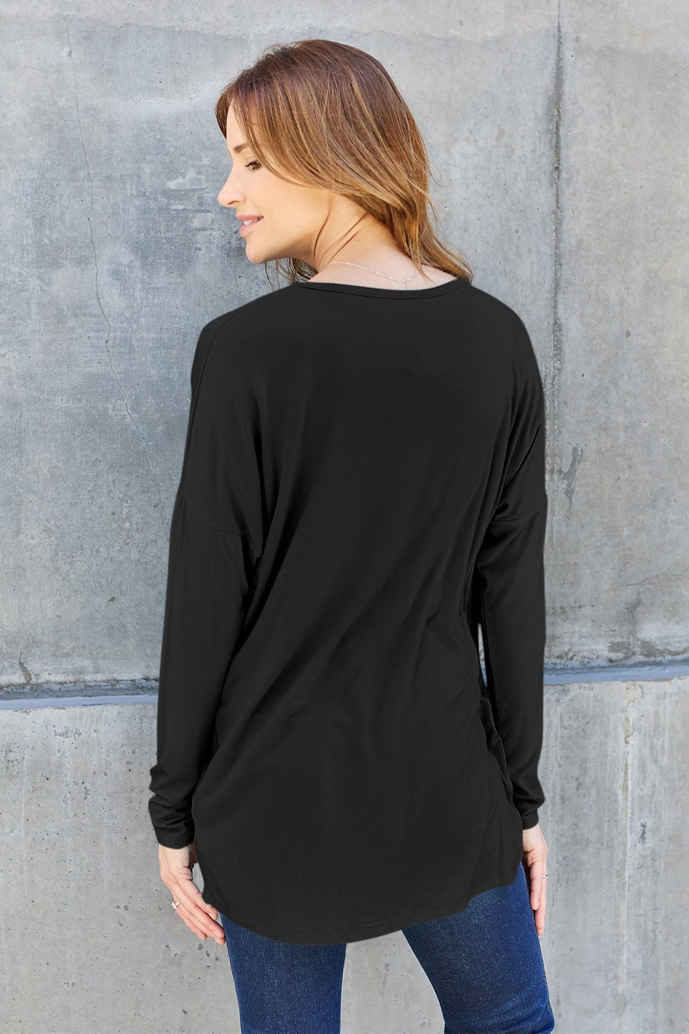 Basic Bae Full Size Round Neck Dropped Shoulder T - Shirt - Shirt - Black - Bella Bourget