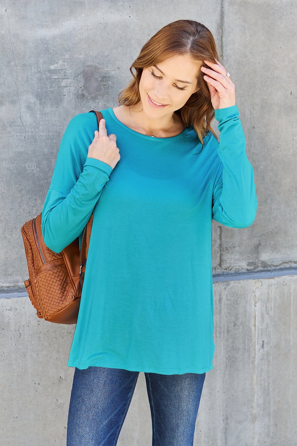 Basic Bae Full Size Round Neck Dropped Shoulder T - Shirt - Shirt - Sky Blue - Bella Bourget