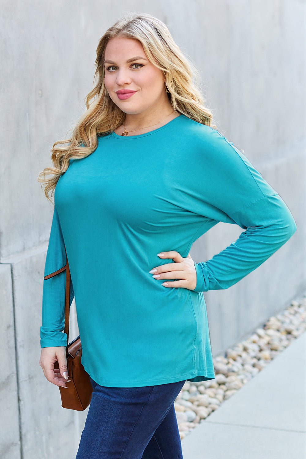 Basic Bae Full Size Round Neck Dropped Shoulder T - Shirt - Shirt - Sky Blue - Bella Bourget