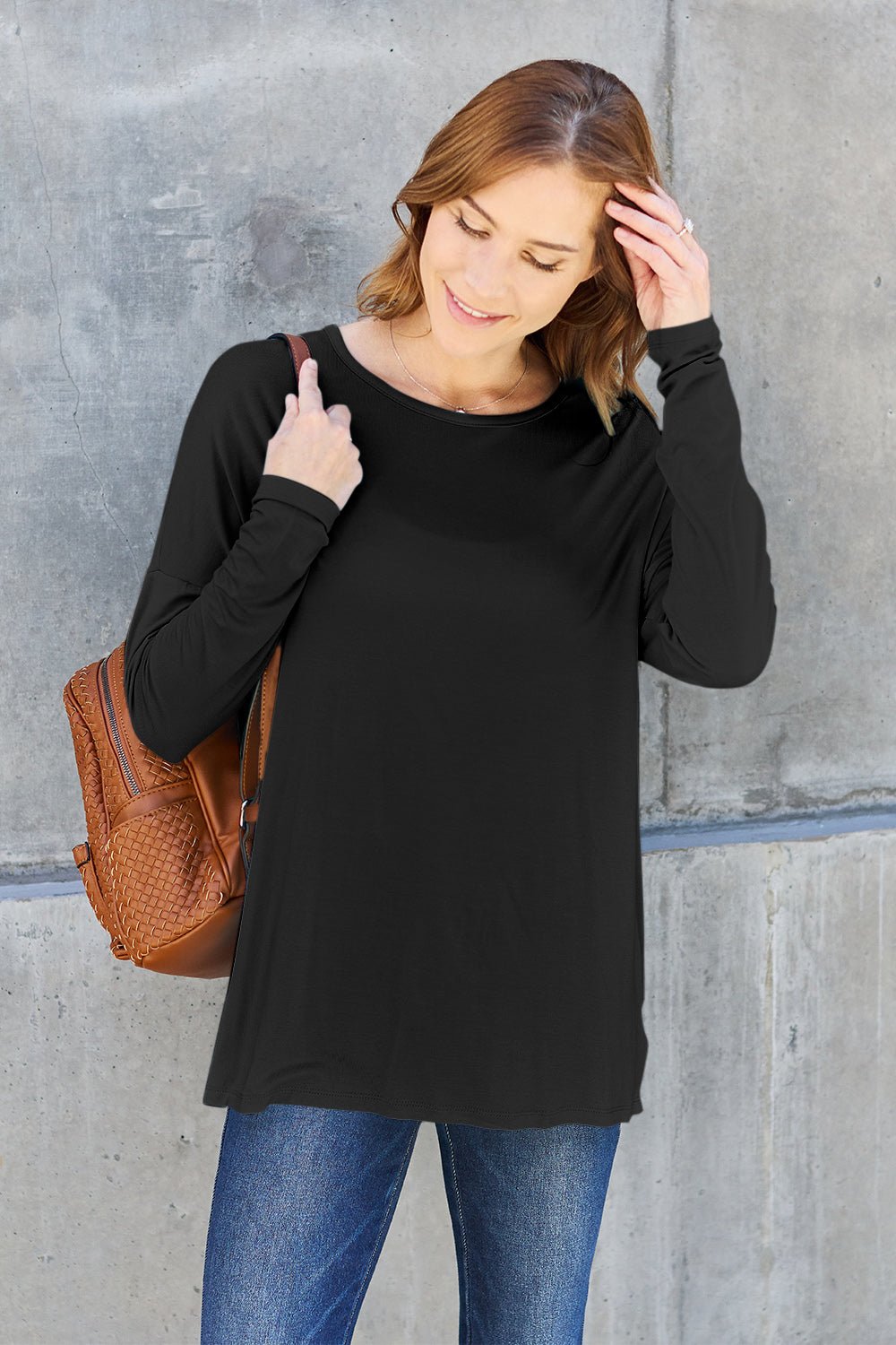 Basic Bae Full Size Round Neck Dropped Shoulder T - Shirt - Shirt - Black - Bella Bourget