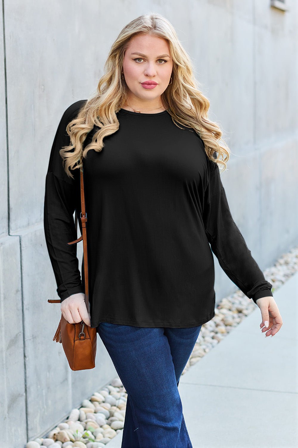 Basic Bae Full Size Round Neck Dropped Shoulder T - Shirt - Shirt - Black - Bella Bourget