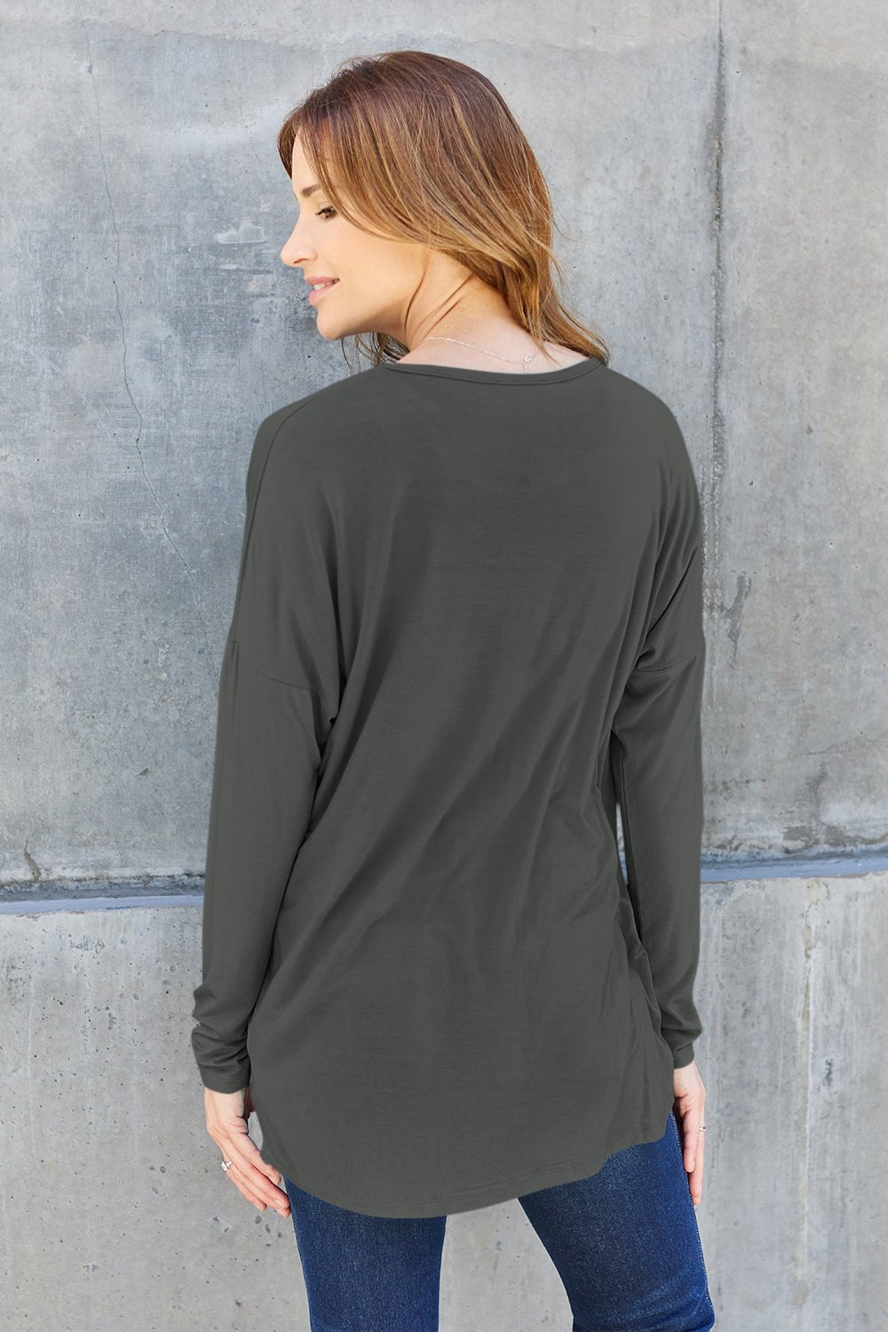 Basic Bae Full Size Round Neck Dropped Shoulder T - Shirt - Shirt - Charcoal - Bella Bourget