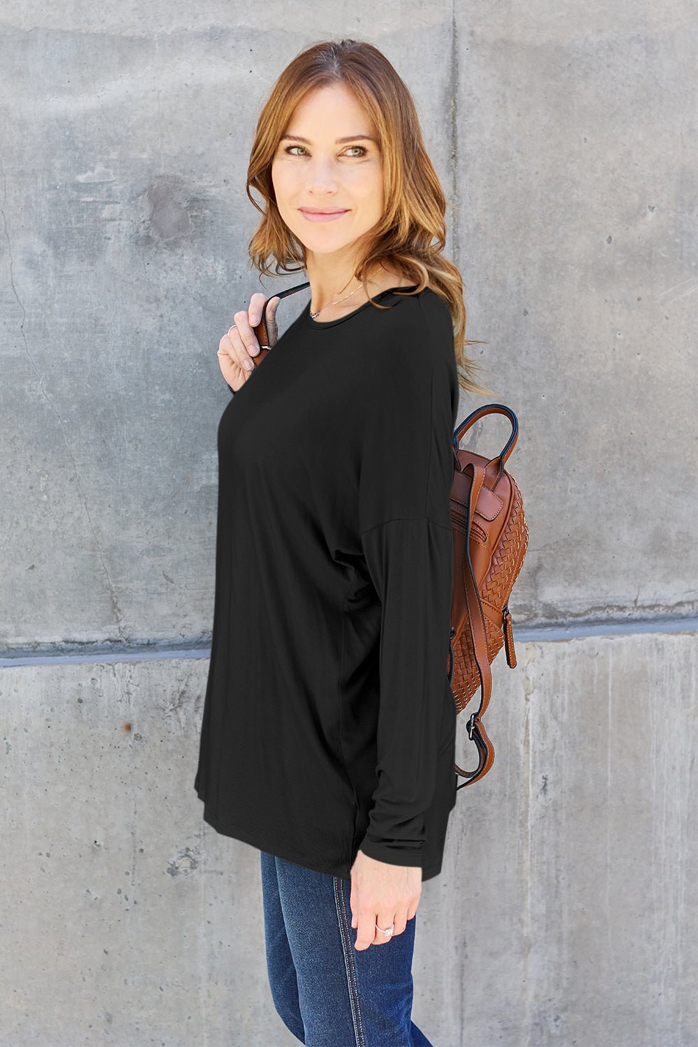 Basic Bae Full Size Round Neck Dropped Shoulder T - Shirt - Shirt - Black - Bella Bourget