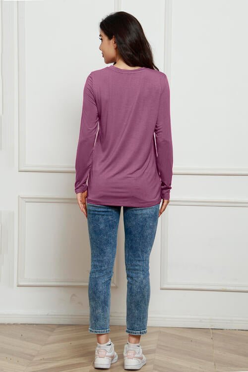 Basic Bae Full Size Round Neck Long Sleeve Top - Shirt - Dusty Purple - Bella Bourget