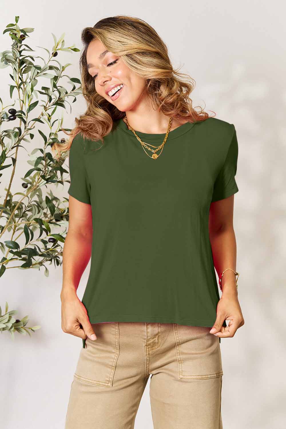 Basic Bae Full Size Round Neck Short Sleeve T - Shirt - Shirt - Moss - Bella Bourget