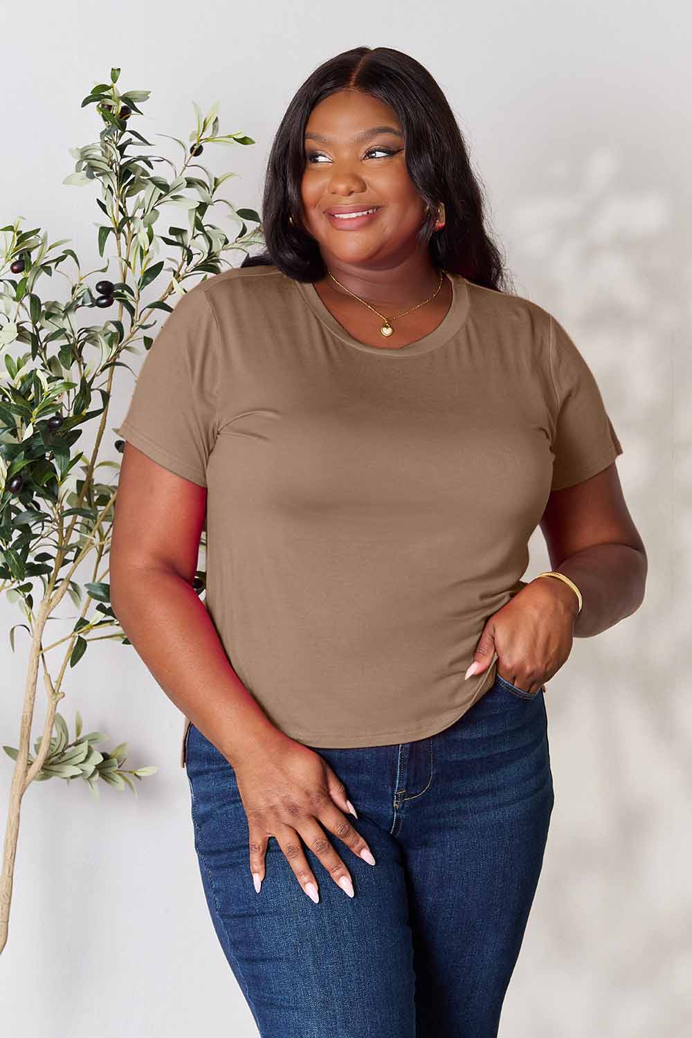 Basic Bae Full Size Round Neck Short Sleeve T - Shirt - Shirt - Dusty Pink - Bella Bourget
