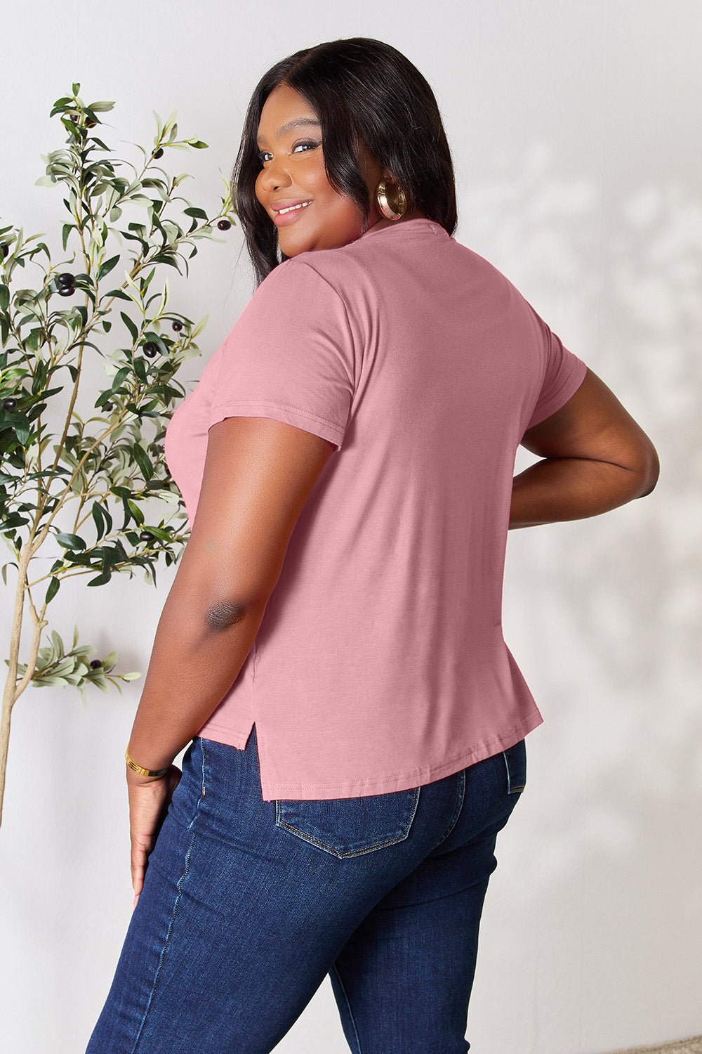 Basic Bae Full Size Round Neck Short Sleeve T - Shirt - Shirt - Dusty Pink - Bella Bourget