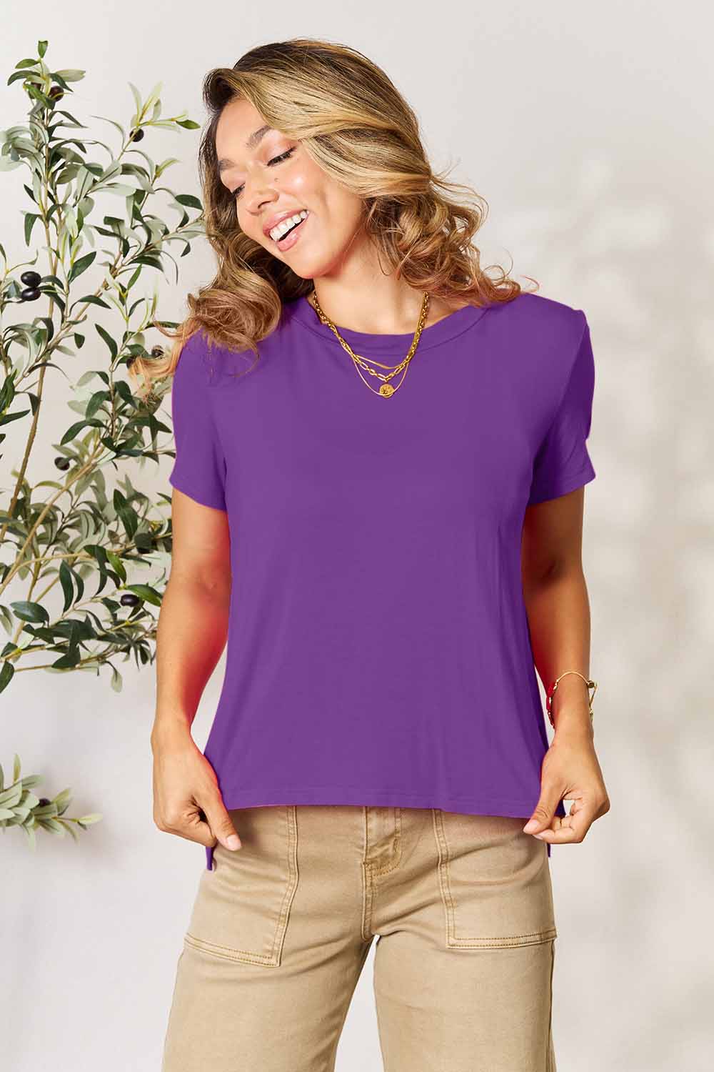 Basic Bae Full Size Round Neck Short Sleeve T - Shirt - Shirt - Purple - Bella Bourget