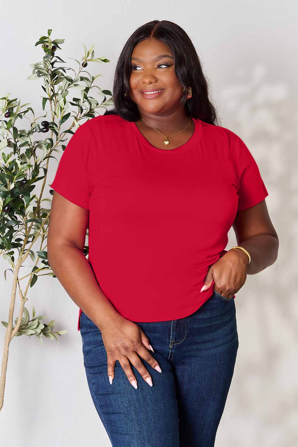 Basic Bae Full Size Round Neck Short Sleeve T - Shirt - Shirt - Dusty Pink - Bella Bourget
