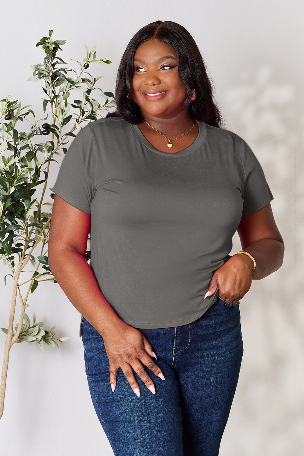 Basic Bae Full Size Round Neck Short Sleeve T - Shirt - Shirt - Dusty Pink - Bella Bourget