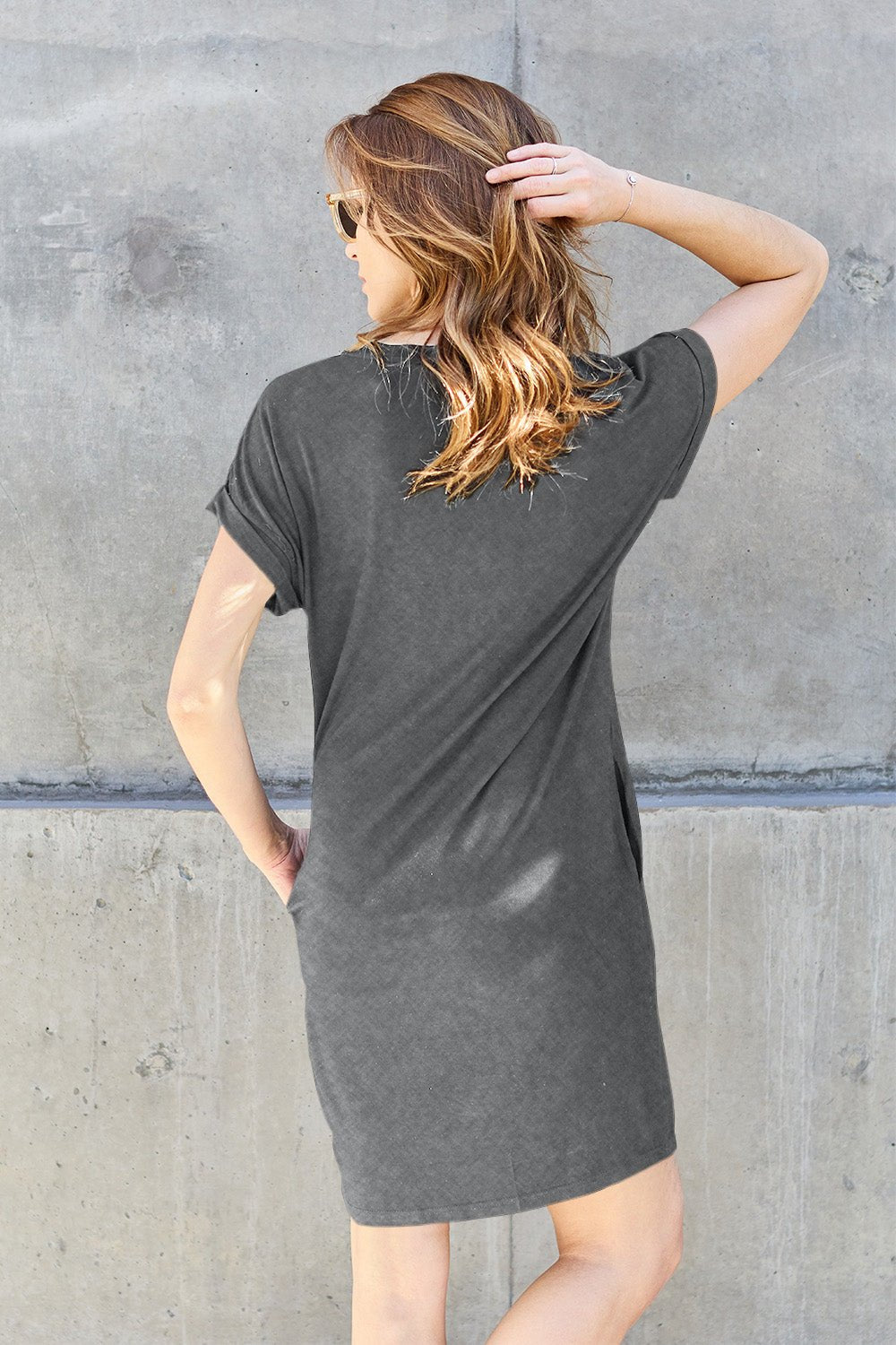 Basic Bae Full Size Round Neck Short Sleeve T - Shirt Dress with Pockets - Dress - Heather Gray - Bella Bourget