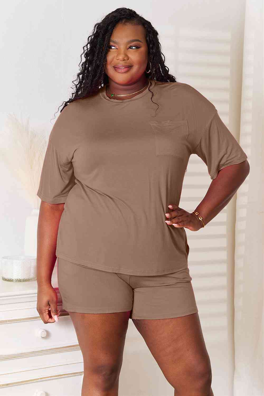 Basic Bae Full Size Soft Rayon Half Sleeve Top and Shorts Set - Two - Piece Set - Chocolate - Bella Bourget