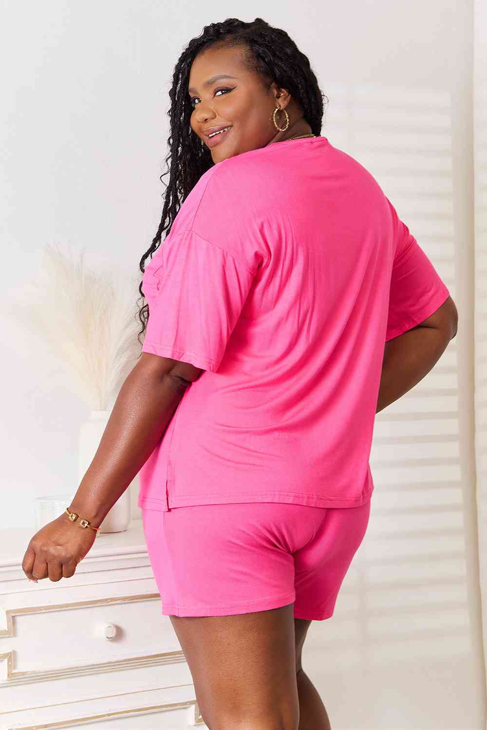 Basic Bae Full Size Soft Rayon Half Sleeve Top and Shorts Set - Two - Piece Set - Sky Blue - Bella Bourget