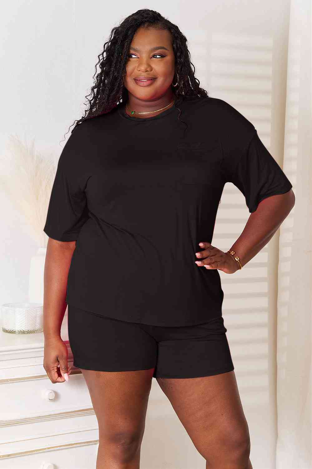 Basic Bae Full Size Soft Rayon Half Sleeve Top and Shorts Set - Two - Piece Set - Sky Blue - Bella Bourget