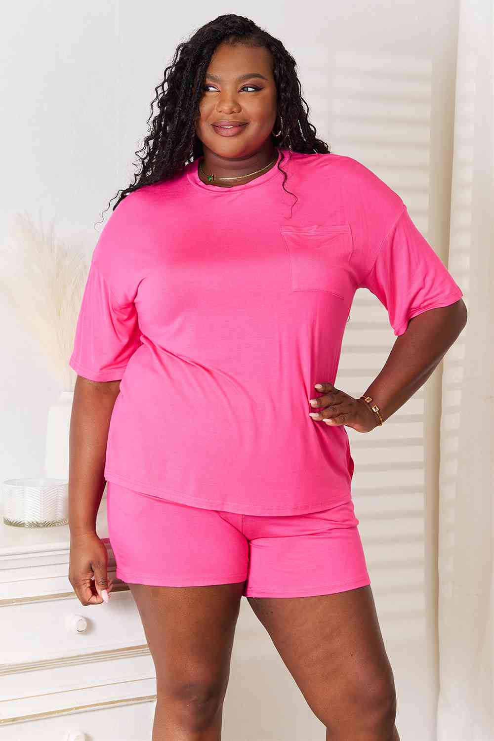 Basic Bae Full Size Soft Rayon Half Sleeve Top and Shorts Set - Two - Piece Set - Chocolate - Bella Bourget