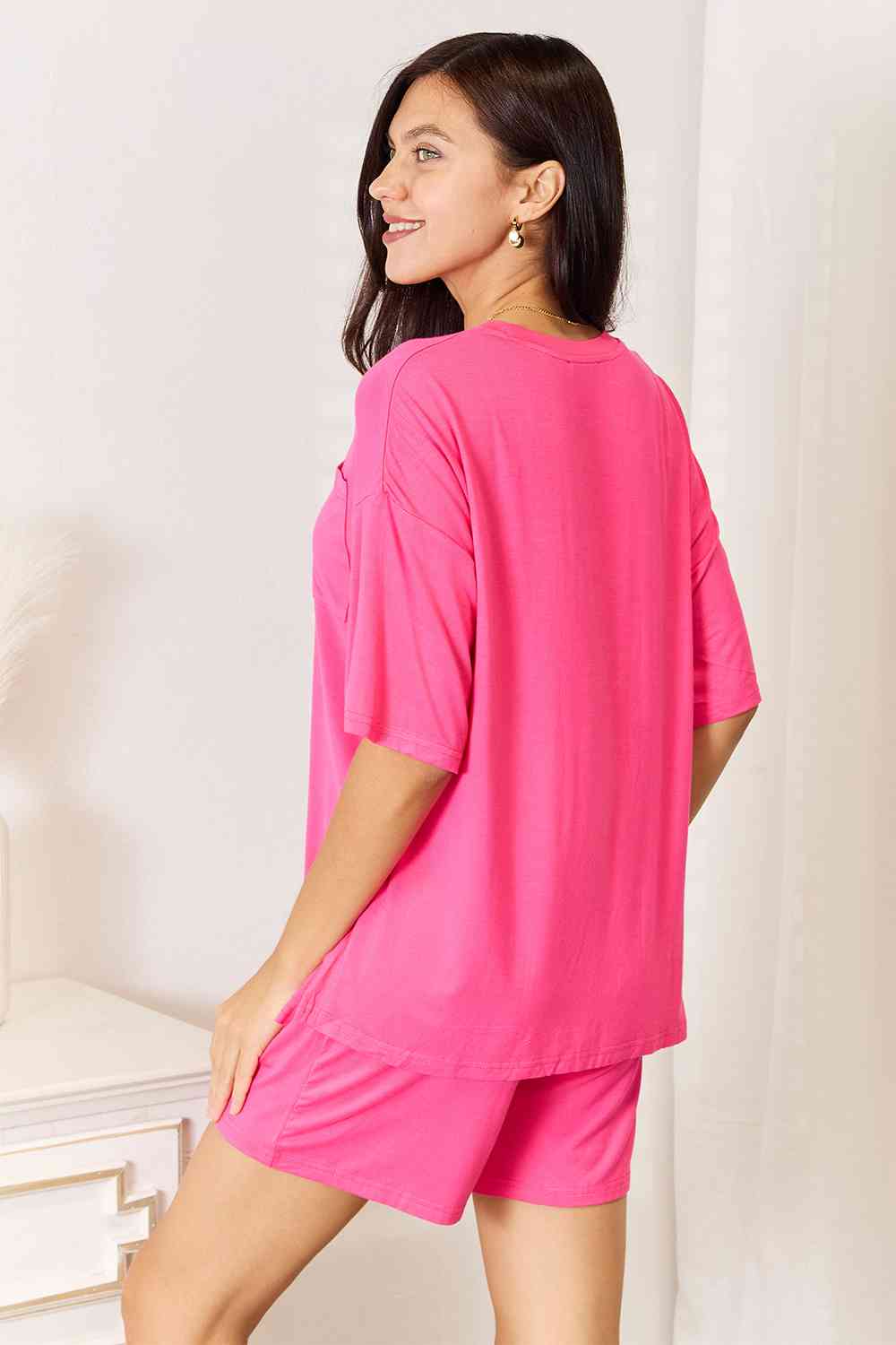 Basic Bae Full Size Soft Rayon Half Sleeve Top and Shorts Set - Two - Piece Set - Sky Blue - Bella Bourget