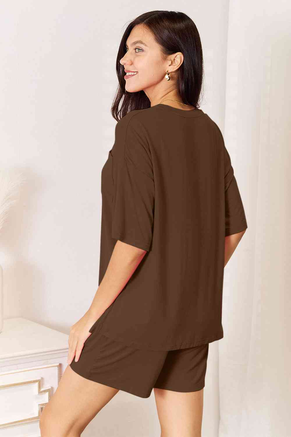 Basic Bae Full Size Soft Rayon Half Sleeve Top and Shorts Set - Two - Piece Set - Black - Bella Bourget