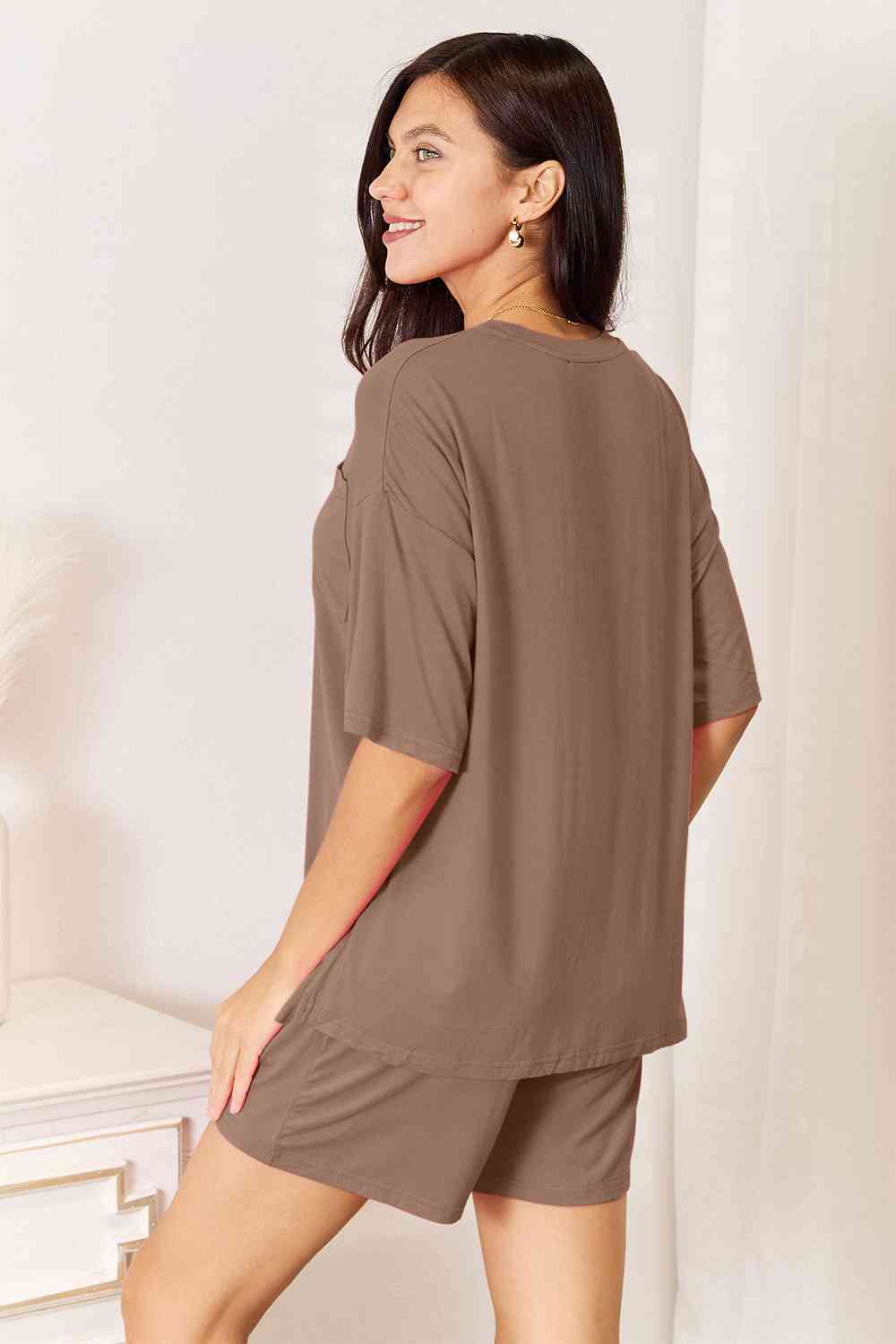 Basic Bae Full Size Soft Rayon Half Sleeve Top and Shorts Set - Two - Piece Set - Taupe - Bella Bourget