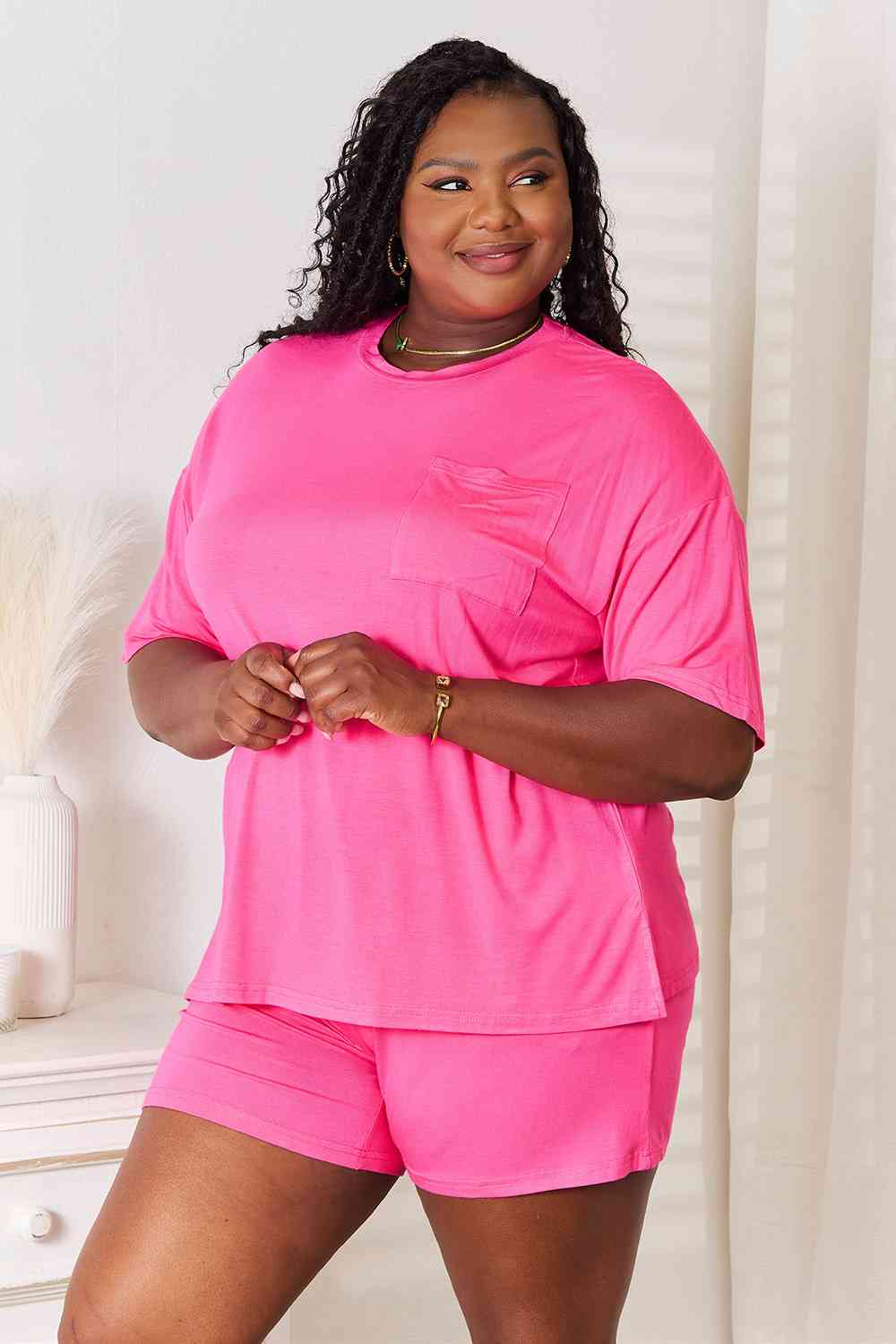 Basic Bae Full Size Soft Rayon Half Sleeve Top and Shorts Set - Two - Piece Set - Sky Blue - Bella Bourget