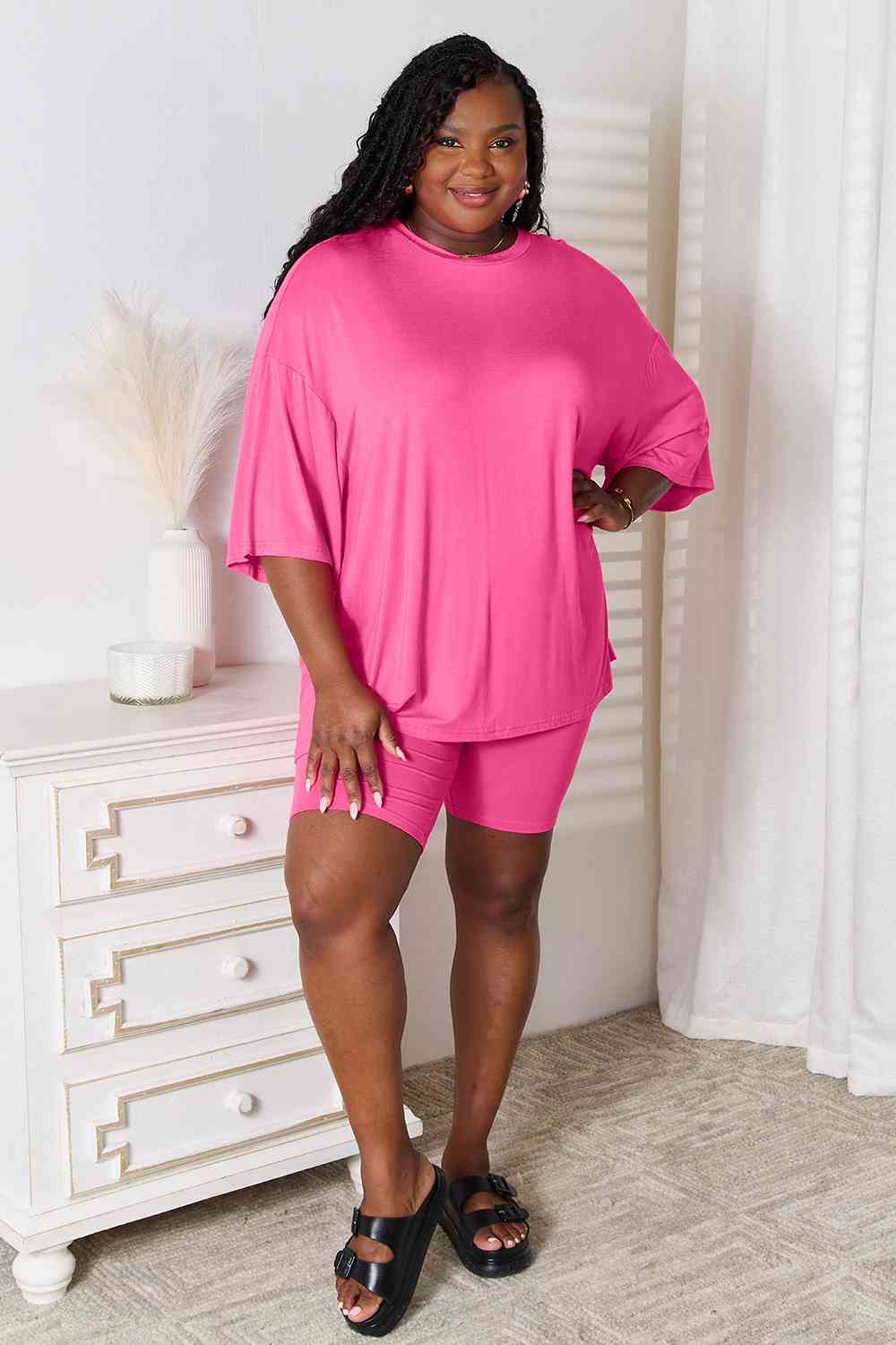 Basic Bae Full Size Soft Rayon Three - Quarter Sleeve Top and Shorts Set - Two - Piece Set - Chocolate - Bella Bourget