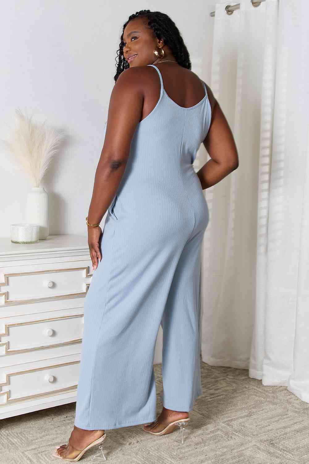 Basic Bae Full Size Spaghetti Strap V - Neck Jumpsuit - Jumpsuit - Misty Blue - Bella Bourget