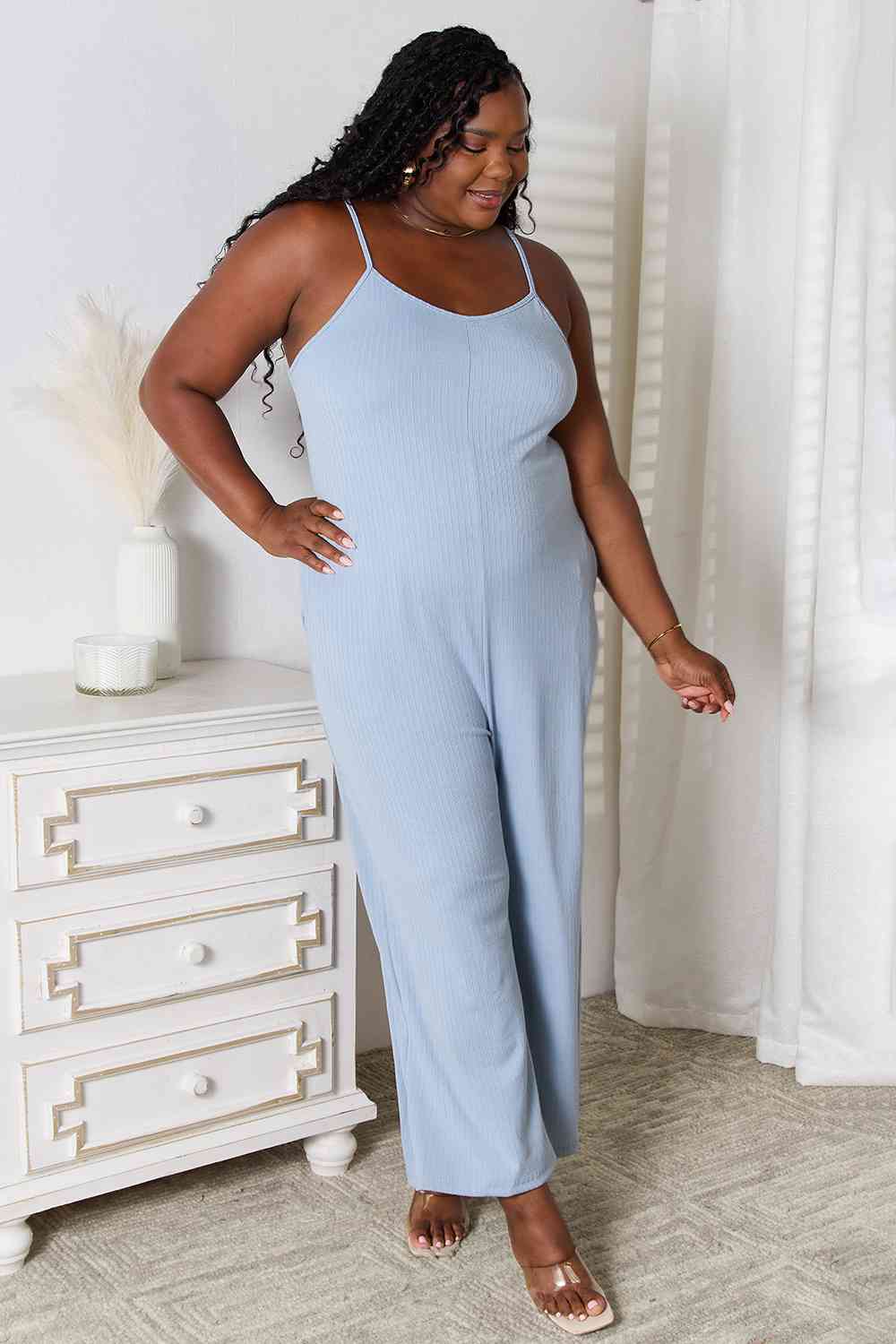 Basic Bae Full Size Spaghetti Strap V - Neck Jumpsuit - Jumpsuit - Misty Blue - Bella Bourget