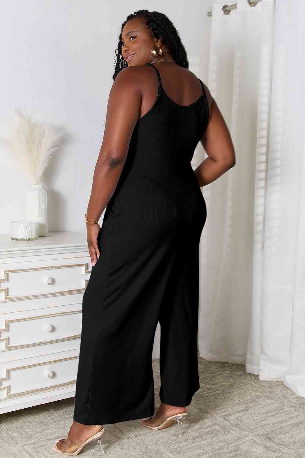 Basic Bae Full Size Spaghetti Strap V - Neck Jumpsuit - Jumpsuit - Black - Bella Bourget