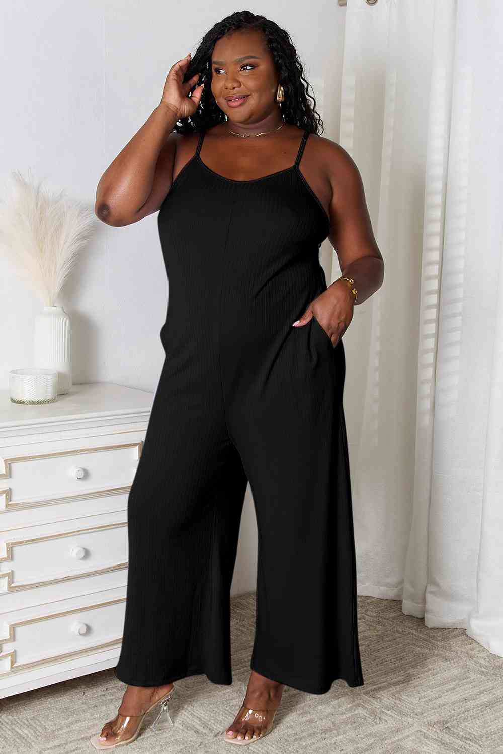 Basic Bae Full Size Spaghetti Strap V - Neck Jumpsuit - Jumpsuit - Black - Bella Bourget