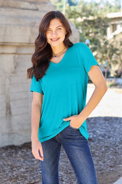 Basic Bae Full Size V - Neck Short Sleeve T - Shirt - T - Shirt - Sky Blue - Bella Bourget