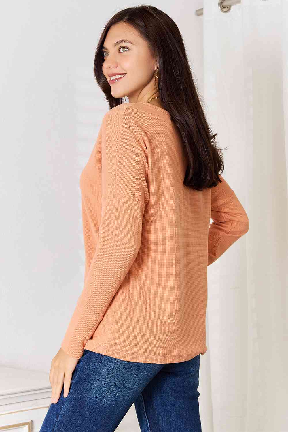 Basic Bae Half Button Long Sleeve Top - Blouse - Pumpkin - Bella Bourget