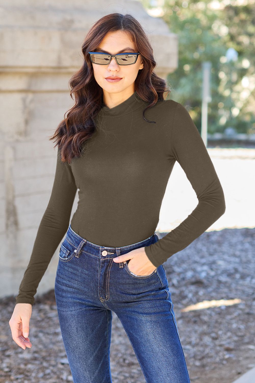 Basic Bae Mock Neck Long Sleeve Bodysuit (All Sizes) - Bella Bourget