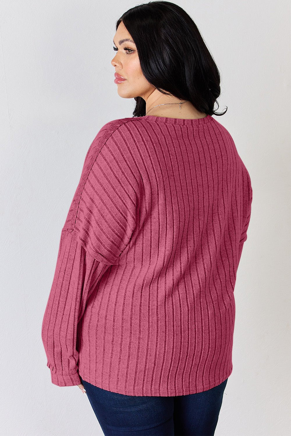 Basic Bae Ribbed Half Button Long Sleeve T - Shirt (full size) - Shirt - Hot Pink - Bella Bourget