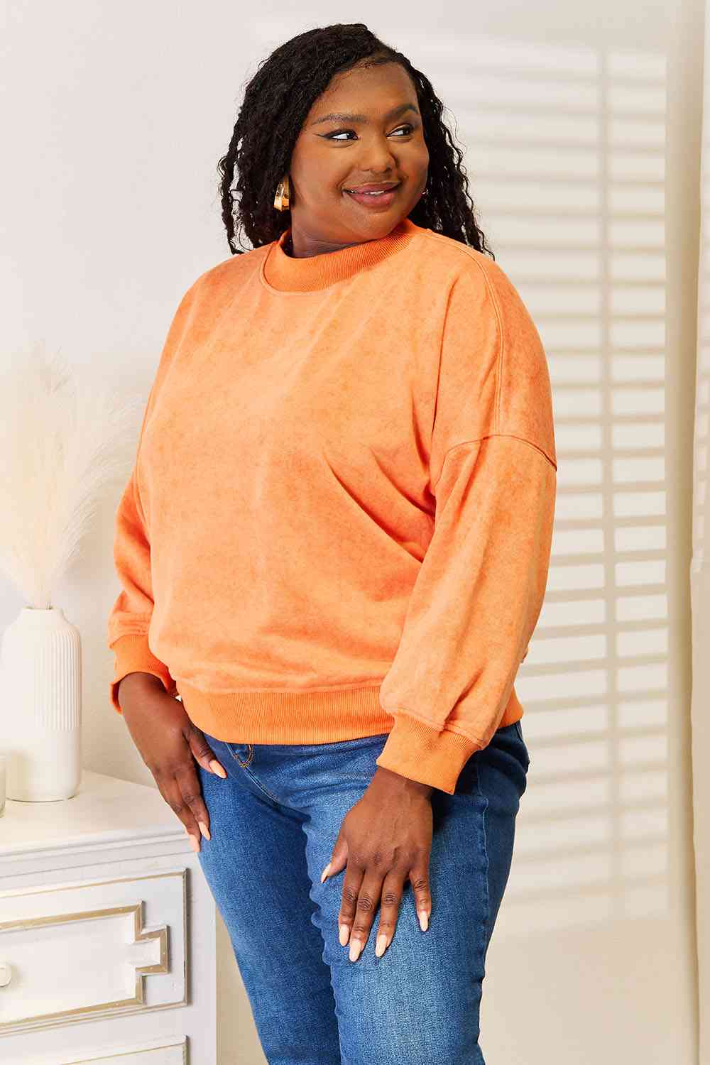 Basic Bae Round Neck Dropped Shoulder Sweatshirt - Sweatshirt - Pumpkin - Bella Bourget