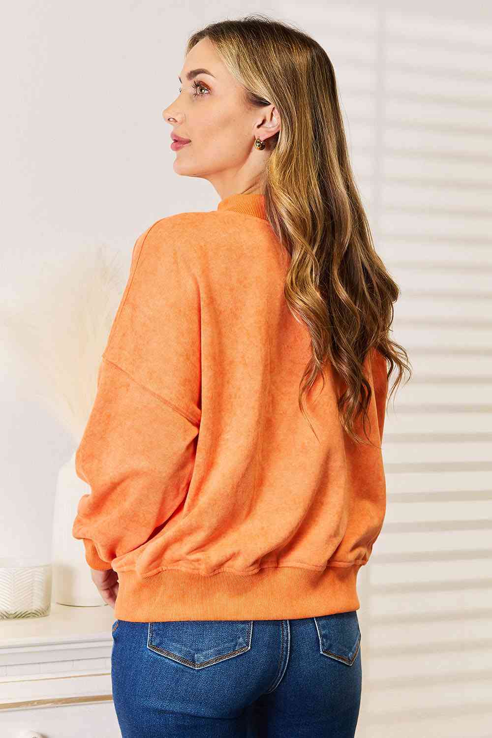 Basic Bae Round Neck Dropped Shoulder Sweatshirt - Sweatshirt - Pumpkin - Bella Bourget