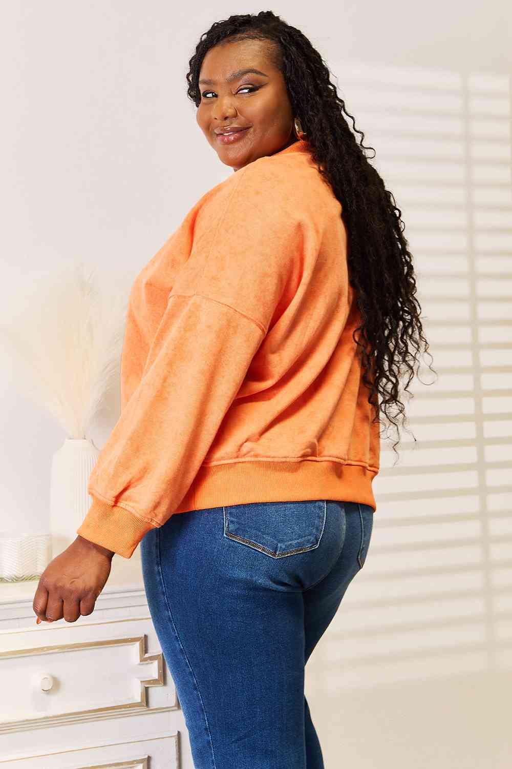 Basic Bae Round Neck Dropped Shoulder Sweatshirt - Sweatshirt - Pumpkin - Bella Bourget