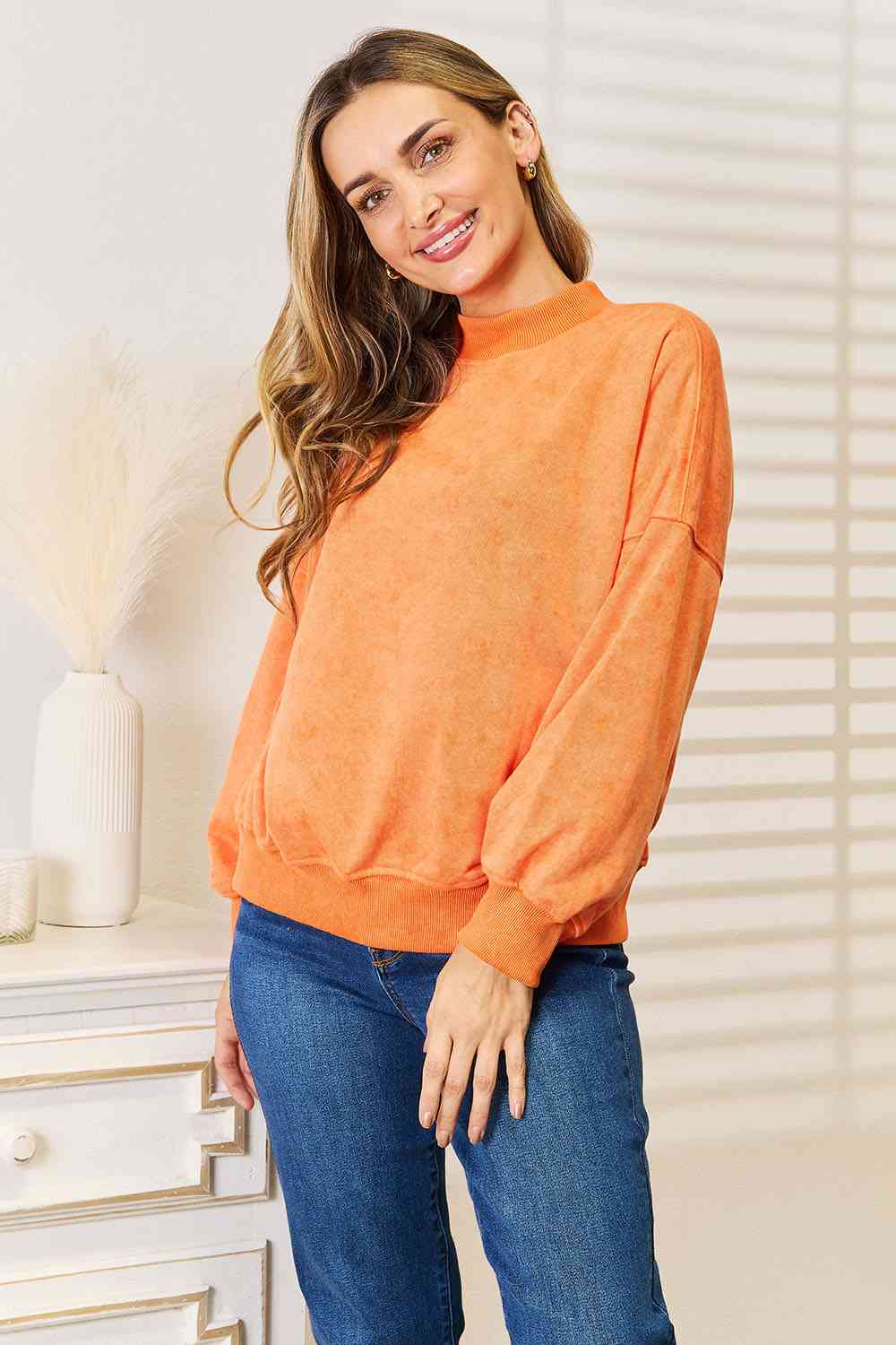 Basic Bae Round Neck Dropped Shoulder Sweatshirt - Sweatshirt - Pumpkin - Bella Bourget