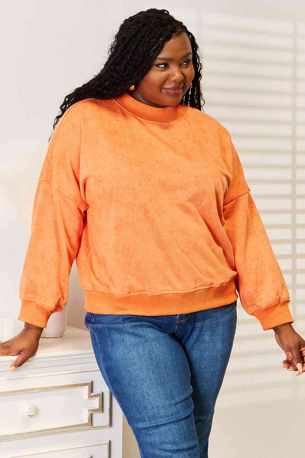 Basic Bae Round Neck Dropped Shoulder Sweatshirt - Sweatshirt - Pumpkin - Bella Bourget