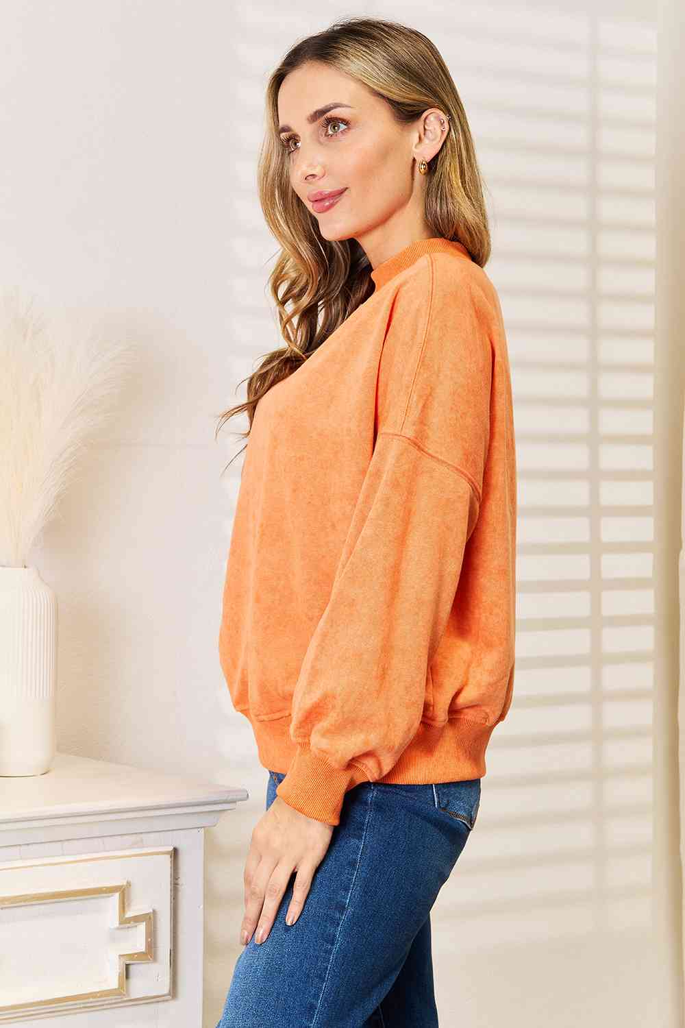 Basic Bae Round Neck Dropped Shoulder Sweatshirt - Sweatshirt - Pumpkin - Bella Bourget