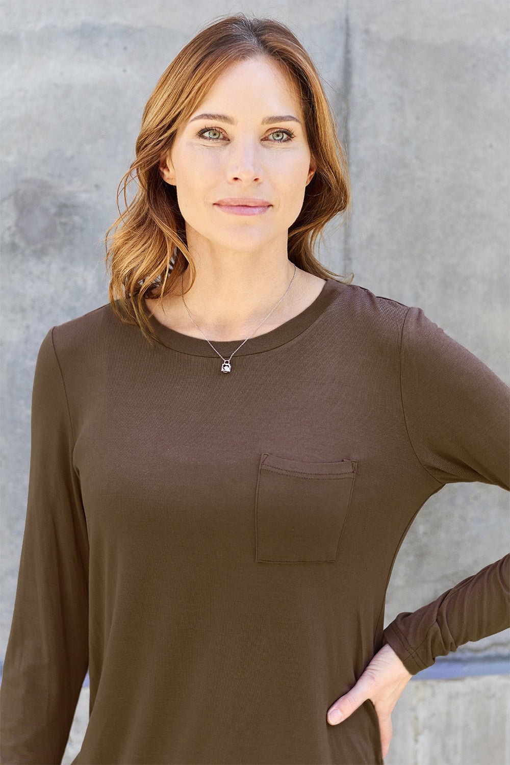 Basic Bae Round Neck Full Size Long Sleeve T - Shirt - Shirt - Chocolate - Bella Bourget