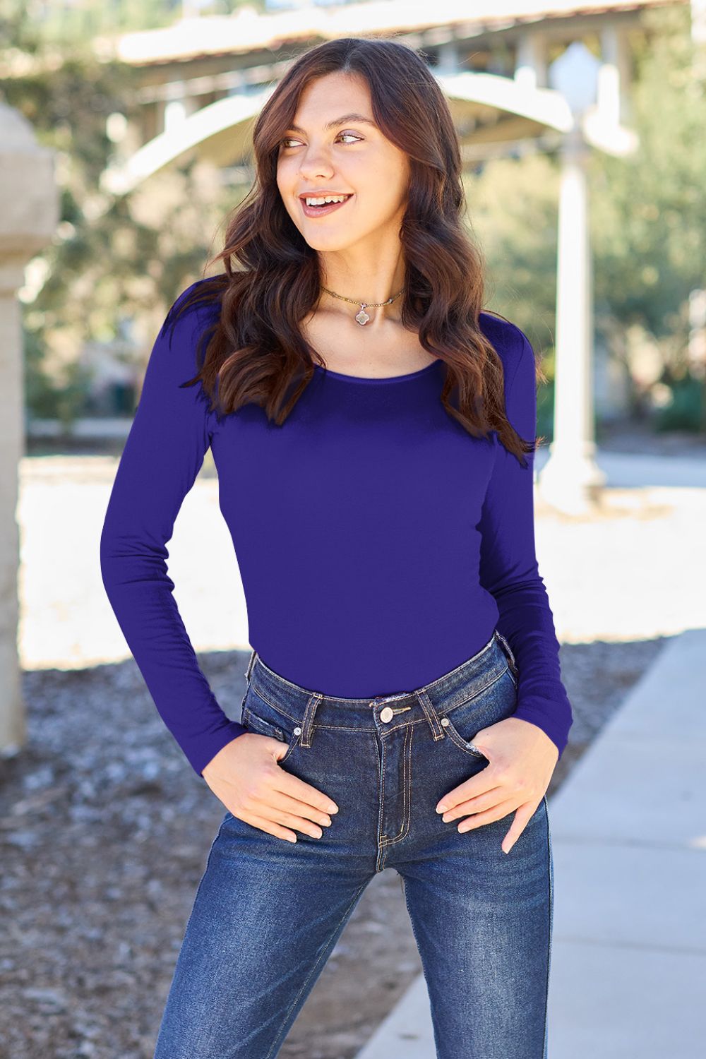 Basic Bae Round Neck Long Sleeve Bodysuit (all sizes) - Bodysuit - Cobalt Blue - Bella Bourget