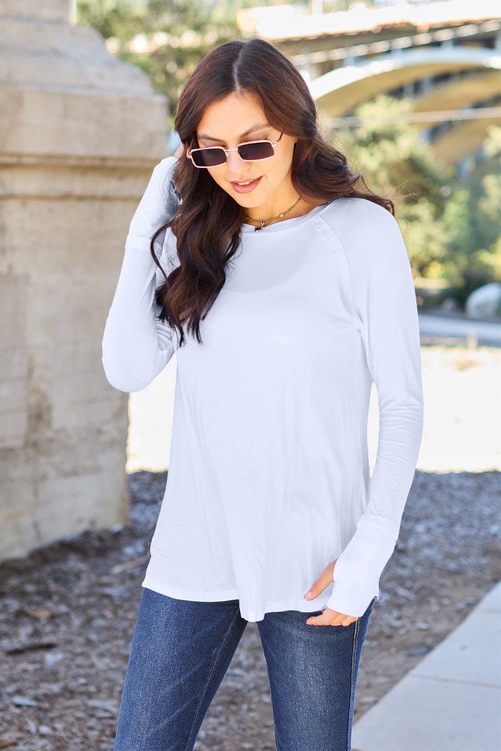 Basic Bae Round Neck Long Sleeve T - Shirt (Full Size) - T - Shirt - White - Bella Bourget