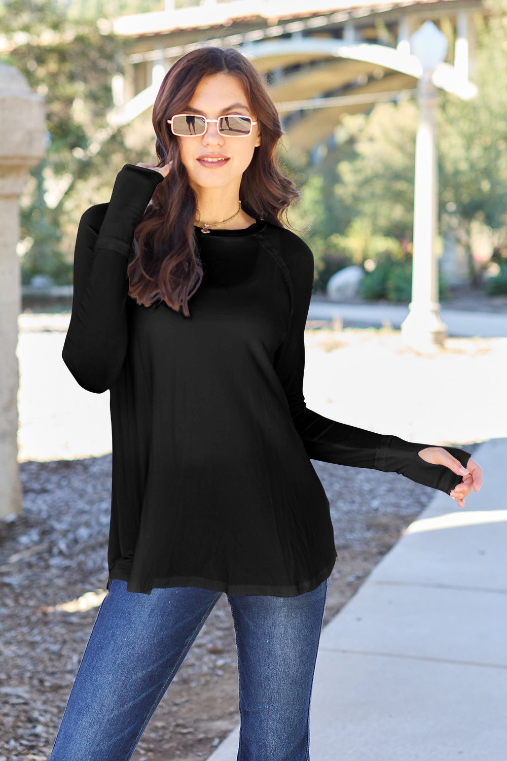 Basic Bae Round Neck Long Sleeve T - Shirt (Full Size) - T - Shirt - Black - Bella Bourget