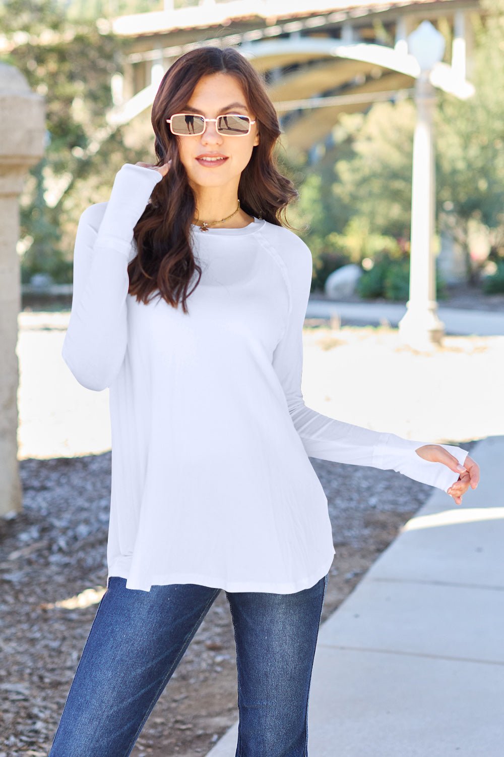 Basic Bae Round Neck Long Sleeve T - Shirt (Full Size) - T - Shirt - White - Bella Bourget