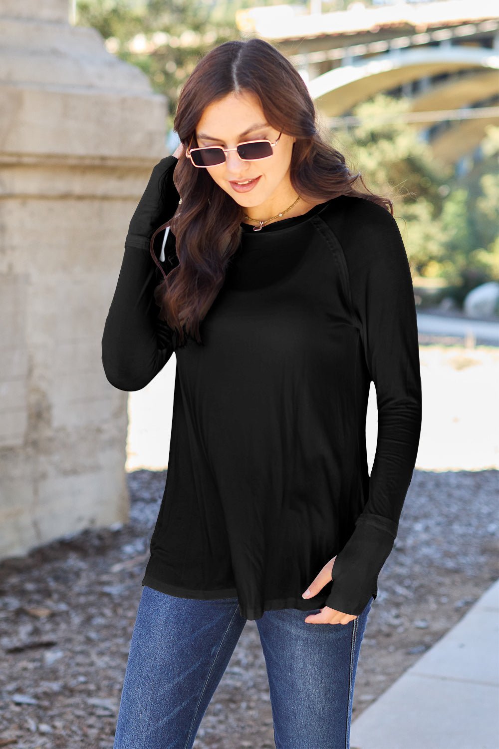 Basic Bae Round Neck Long Sleeve T - Shirt (Full Size) - T - Shirt - Black - Bella Bourget