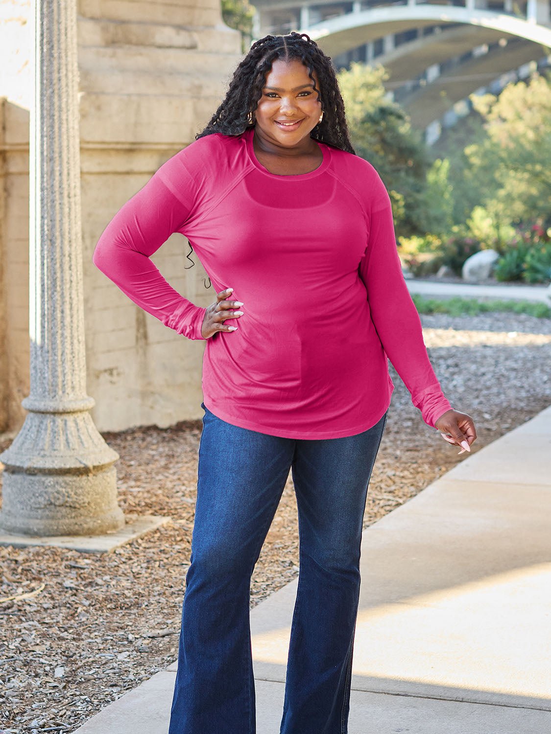 Basic Bae Round Neck Long Sleeve T - Shirt (Full Size) - T - Shirt - Deep Rose - Bella Bourget