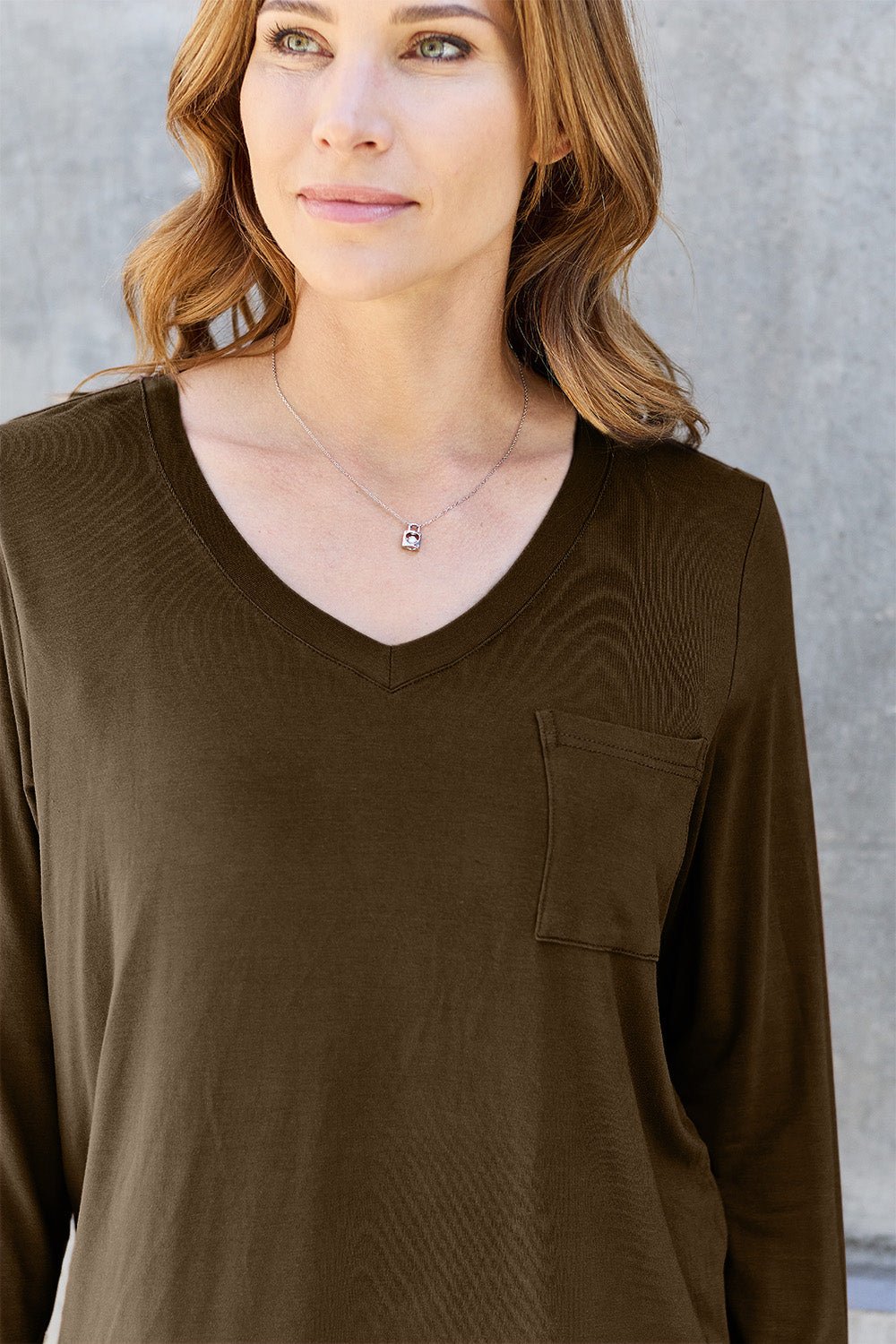 Basic Bae V - Neck Long Sleeve Top - Shirt - Taupe - Bella Bourget