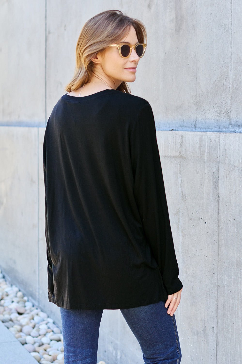 Basic Bae V - Neck Long Sleeve Top - Shirt - Black - Bella Bourget