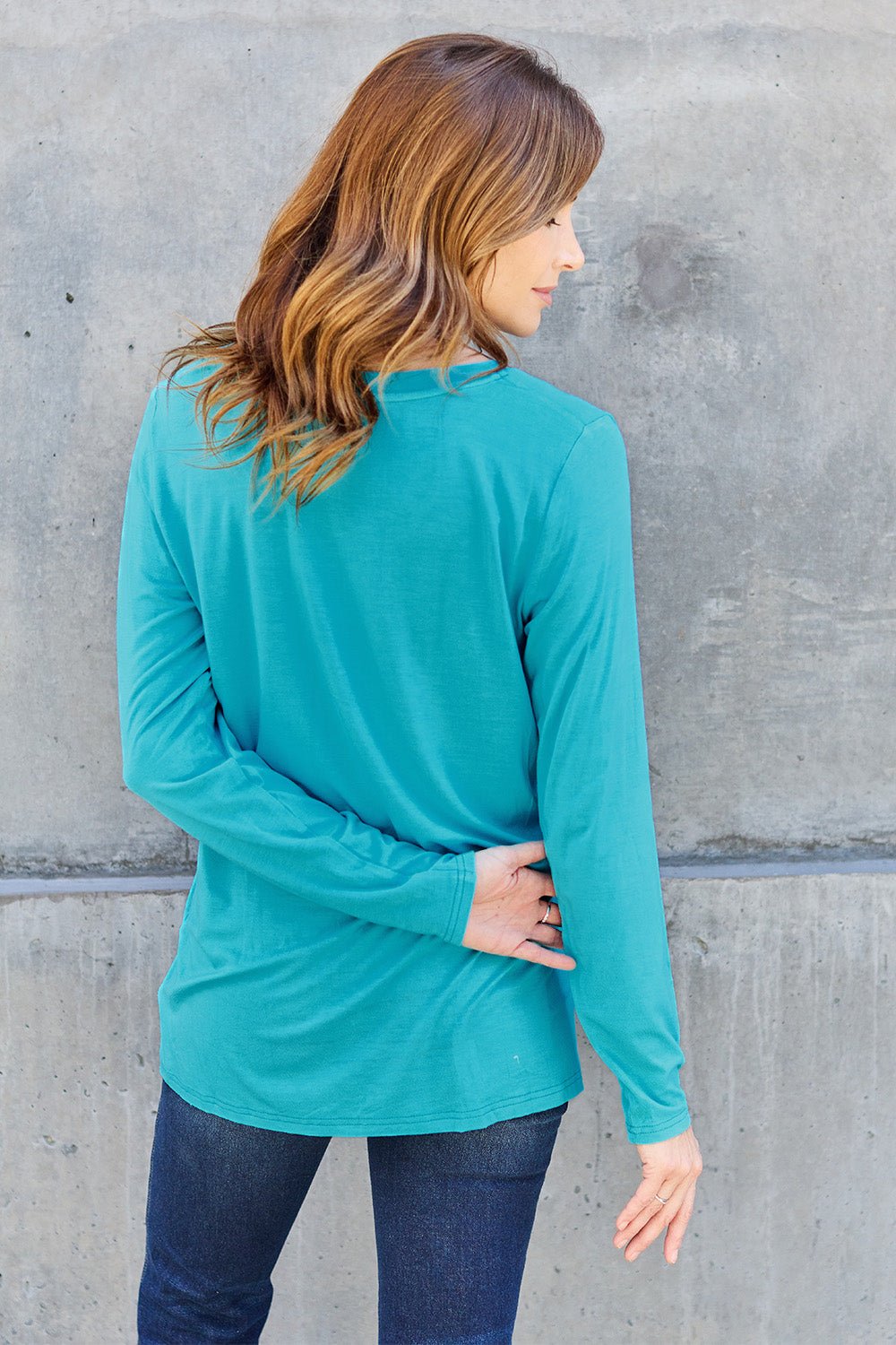 Basic Bae V - Neck Long Sleeve Top - Shirt - Azure - Bella Bourget