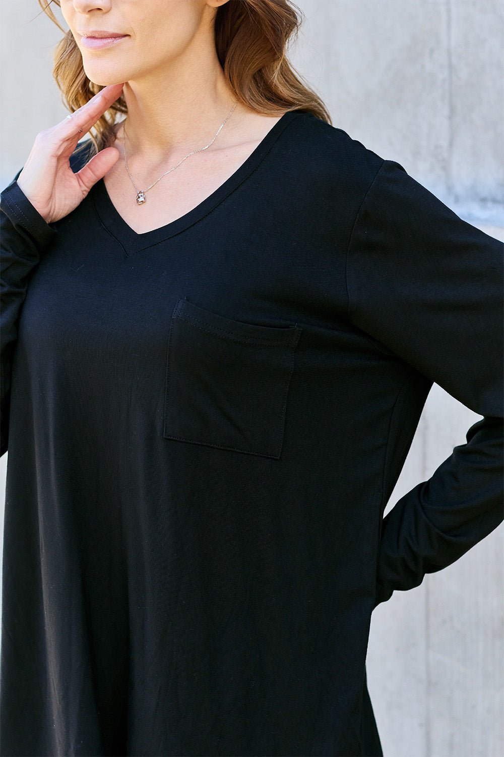 Basic Bae V - Neck Long Sleeve Top - Shirt - Black - Bella Bourget