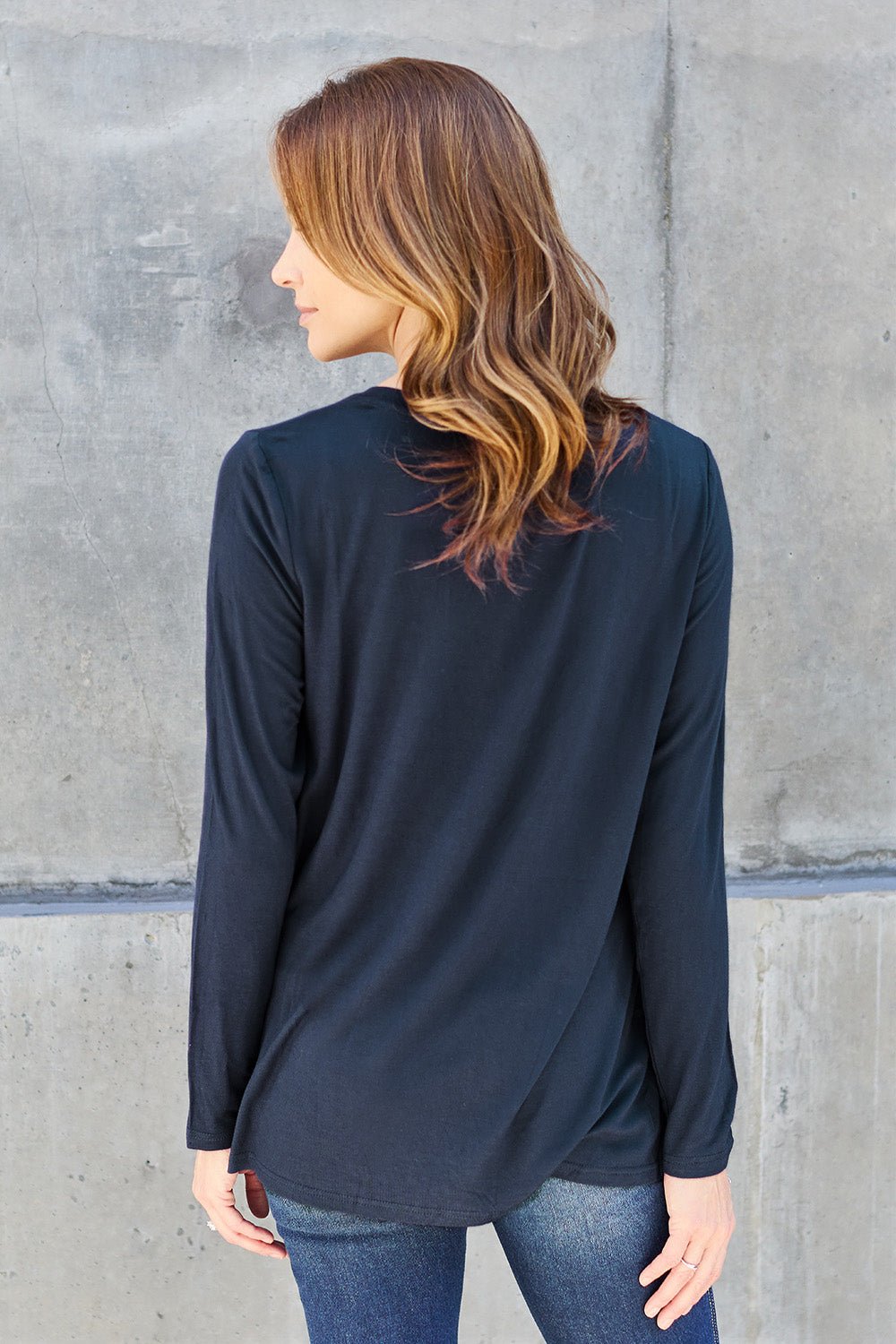 Basic Bae V - Neck Long Sleeve Top - Shirt - Dark Navy - Bella Bourget